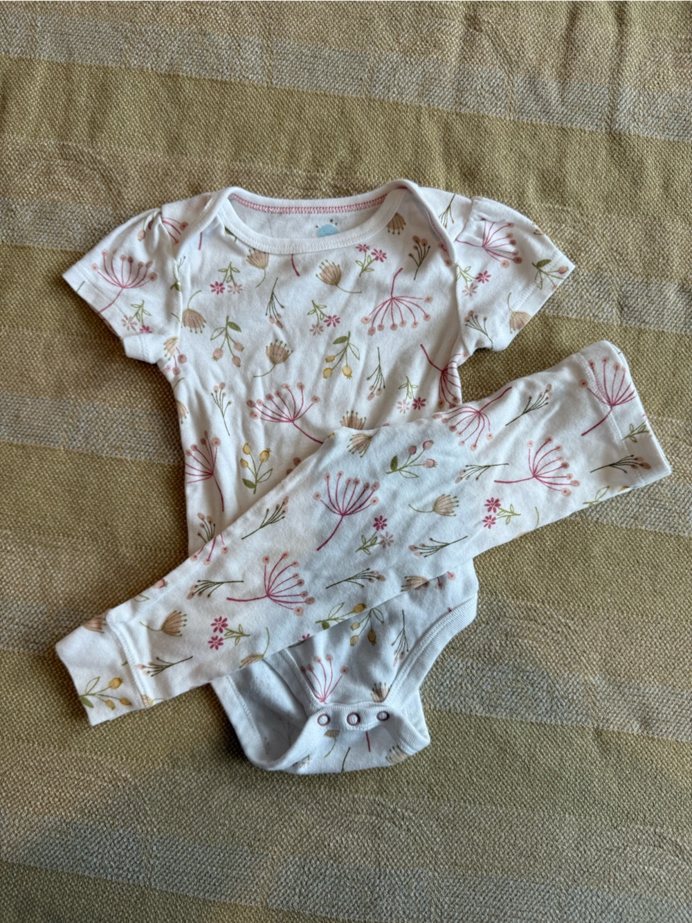 Cloud Island Outfit Floral One-Piece Bodysuit in Cream and Pink
